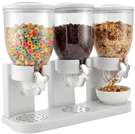 Eirolace Müslispender & Snack-Dispenser mit 3 Kammern, 6L Gesamtvolumen - Rotierender Getreidebehälter für Cornflakes, Nüsse und Kaffeebohnen | Luftdicht & Crush-Free Design für Küche & Snackstation