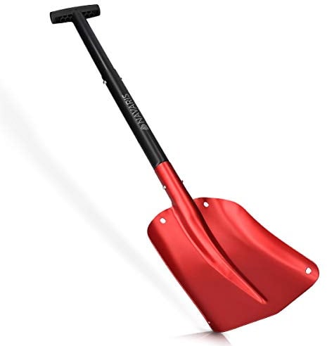 Navaris Pala da Neve Regolabile in Alluminio 80cm - Vanga da Giardino Campeggio Outdoor - Pala Emergenza Sopravvivenza Auto con Borsa - Nero Rosso