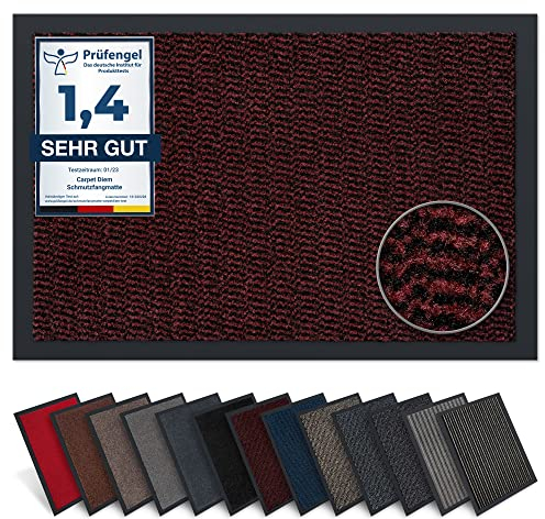 Carpet Diem Fußmatte, einfach sauber I Schmutzfangmatte Eingangsbereich - Fussmatte Innen & Außen, rutschfeste Türmatte, Schmutzfang Teppich für Haustür I Fußabtreter in Rot-Schwarz 60x90 cm