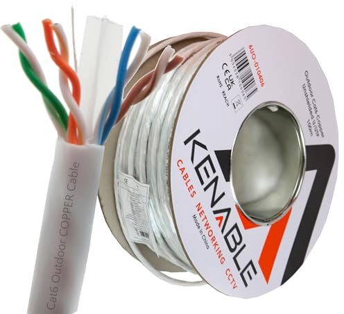 Externo CAT6 Exterior Usar Cobre Ethernet Red Cable Rollo UTP 100 m Blanco [100 Metros/Cat6 100m]