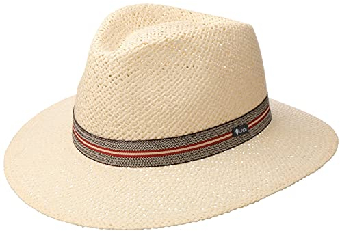 Lipodo Namanto Traveller Strohhut Damen/Herren - Made in Italy - Sommerhut aus Papierstroh - Reisehut mit Garniturband - Sonnenhut in einfarbigem Design - Frühjahr/Sommer cremeweiß S (54-55 cm)
