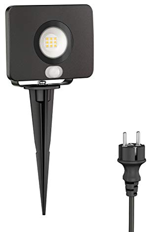 ledscom.de LED Gartenstrahler Wega mit Erdspieß für außen mit Bewegungsmelder, schwarz 11,32W 880lm weiß
