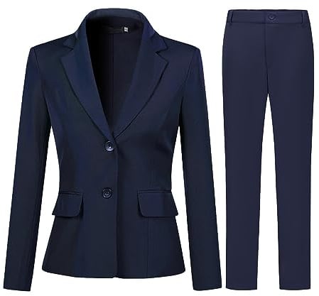 YYNUDA Anzug Set Damen Business Hosenanzug Slim Fit Blazer mit Anzughosen Elegant für Office Hochzeit Blau L