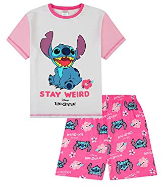 Pyjama court Lilo et Stitch Stay Weird rose blanc pour fille, rose, 8-9 Years