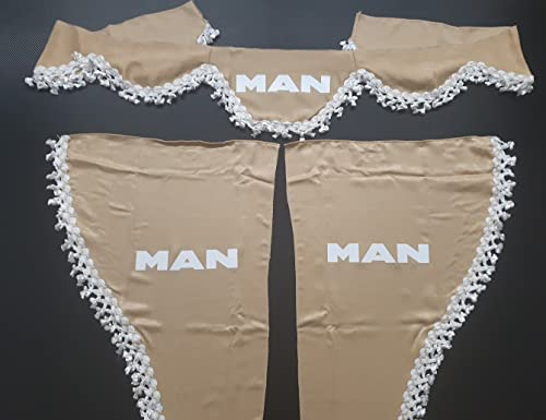 VNVIS Set 3 Rideaux décoratifs en Peluche avec Pompons Blancs pour camions Man TGX TGA TGM (Beige)