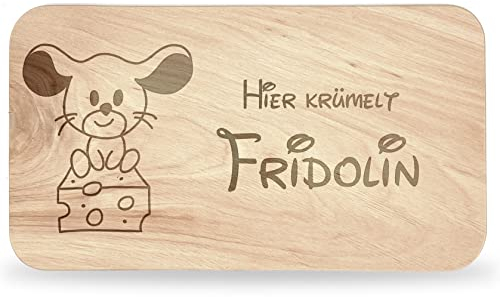 Frühstücksbrettchen Kinder - tolles Frühstücksbrettchen Holz mit Maus zum Personalisieren - personalisierte Geschenke Kinder - Schneidebrett mit Gravur - Geschenk zur Taufe/Einschulung