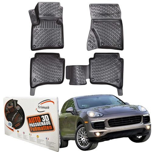 Trimak Passgenau 3D Fussmatten Auto Kompatibel mit Porsche Cayenne 2.Gen 4-Zonen-Klimaanlage 2010-2017 Auto Zubehör 1. und 2. Reihe Gummimatten TPE Allwetter Geruchlos rutschfest Vorne & Hinten