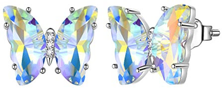 Aurora Tears Schmetterling Herz Ohrstecker Frauen 925 Sterling Silber Tier Schmetterlinge April Birthstone Diamant Ohrstecker Kristall Hochzeit Geburtstag Schmuck DE0253W