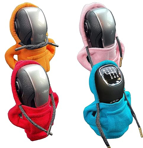 MOREASE Schalthebel Hoodie, 4 Stück Schaltknauf Hoodie Auto Schalthebel Haube, Pulli für Schaltknauf Abdeckung, Hoodie Car Gear Shift Cover Hoodie für Schaltknauf Überzug für Dekoratives Autozubehör