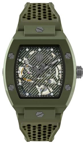 Philipp Plein The Skeleton ECOCERAMIC Herren-Armbanduhr, analog, automatisch, Silikon, Grün – pwvba0223, Armband
