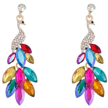 fdsmall Frauen Quasten Ohrringe Pfau Ohrringe Österreichische Kristall Boho Wasserfall Perlen Fransen Tropfen Ohrring (Mehrfach 03)