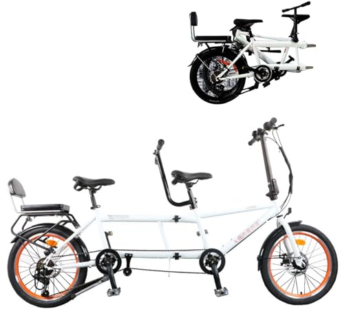 MAYFABD Tandem Beach Cruiser Fahrrad für Erwachsene Faltbares Tandem Beach Cruiser Fahrrad für Erwachsene Dreisitzer 7 Gang Maximale Belastung 300 kg Familienreisen und Paarfahrten,Weiß