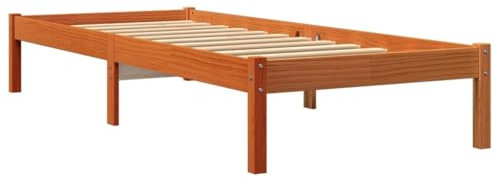 vidaXL Cadre de Lit, Lit Simple avec Sommier à Lattes, Lit Adulte, Meuble de Chambre à Coucher, Moderne, Cire Marron 75x190 cm Bois de Pin Massif