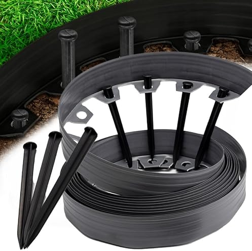 Rasenkante Wurzelsperre System Flexible (GRAU Lang: 10m / Hoch: 4cm) - Beeteinfassung rund + 30 Befestigungsnägel
