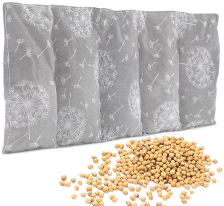 Amilian Coussin chauffant rempli de noyaux de cerises au micro-ondes - En coton - Pour la nuque et les épaules - Gris avec étoiles blanches - Dimensions : 55 x 20 cm