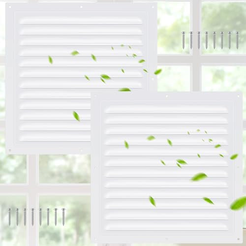 2 Stück 30,5 x 30,5 cm Aluminium-Giebel-Entlüftungsschlitze für Dachböden, Metallgiebel, Wand, Schuppen, Lüftungsgitter mit Schraube und Siebgitter, quadratisches Rücklaufgitter für Belüftung