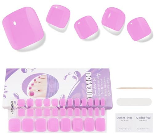 Semi Cured Gel Nail Strips- 32 Pcs Gel Nail Stickers,Pink Toenail Stickers, Works with Any UV Lamp - Easy to Carry Holy Gel& Use and Remove,Suitable for Both Girls and Women