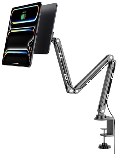 KU XIU Supporto Magnetico Ricarica Wireless per iPad Pro 13'' M4 (2024), Lega Alluminio iPad Stand per Scrivania, Supporto Tablet Pieghevole Regolabile 360° cavo USB C da 2 Metri