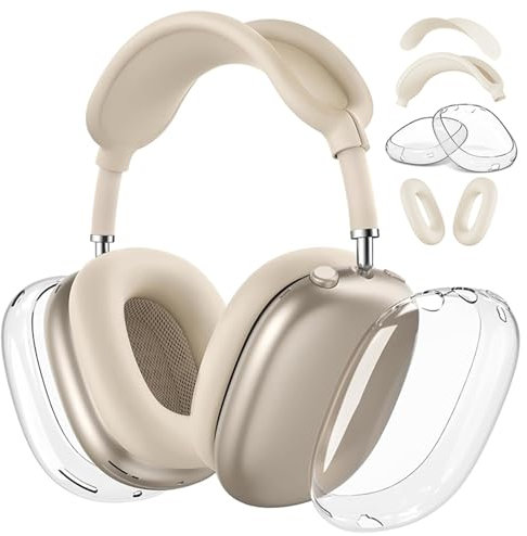 Silikon-Schutzhülle für Airpods Max Kopfhörer, Silikon Ohrpolster Schutz Abdeckungen + TPU Schutzhülle Hülle Cover Case + Kopfband Stirnband Headband Abdeckung für Airpod Max Zubehör (TPU Beige)