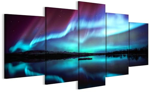 LUMASOUL Wandbilder Wohnzimmer 5-teilig Leinwandbild Landschaft 225x112,5 cm