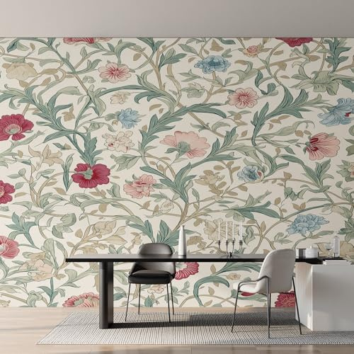 Generisch Vlies Fototapete William Morris 200x140 cm, Tapete Grün Tapeten Vliestapete Wohnzimmer Erdbeerdieb Schlafzimmer Wandtapete Ornamente Mustertapete W&8