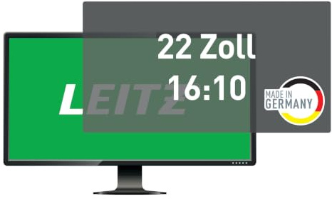 Leitz Monitor Blickschutzfilter 22 Zoll (16:10), Abnehmbare Schutzfolie, Mit Blaulichtfilter und Blendschutz, Beidseitig verwendbar, Touchscreen kompatibel, Made in Germany, 69000000