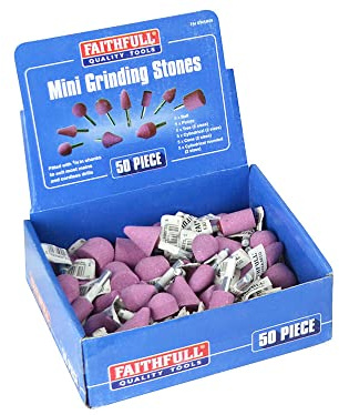 Faithfull Mini Grinding Wheel Assortment Pack - Boxed Selection of Small Grinding Wheels (15mm to 25mm), Ideal for Steel, 6mm (1/4in) Shanks for Use with Electric & Cordless Drills – 50 Piece