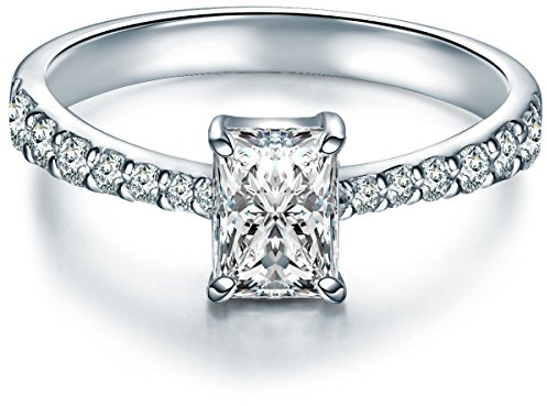 Trilani Damen Verlobungsring 925/- Sterling Silber mit Zirkonia in Brilliantschliff Solitärring Eckig Antragsring Trauring