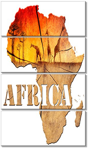 Design Art PT12955-28-48-4P Afrika Map Holzbild, 28 x 36 cm, 3 Paneele