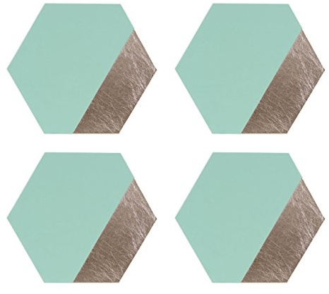 Geome Dipped Placemats, Leather Effect, Hexagonal/Jade & Silver, Set of 4