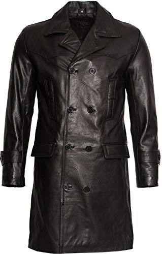 Mens Classic Black Uboat German Naval Military Peacoat Cowhide Leather Jacket 4XL
