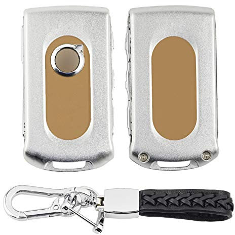 Kwak's Autoschlüssel Abdeckung für 19 Volvo XC60 XC90 S90 V90 Aluminiumlegierung Schlüsseletui Leder Schlüsselanhänger(silber)