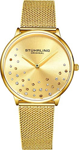 Stuhrling Original Womens Watch Krystal Analog Watch Dial, Stainless Steel Mesh Bracelet 3928 Watches for Women Collection