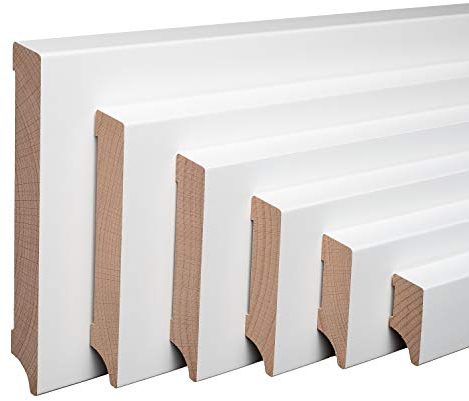 REESE | MASSIVHOLZ Sockelleiste | Leipziger Profil | Buche WEISS | Oben Abgeschrägt | (40mm Höhe, 40 Stück / 92lfm)