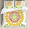 ABAKUHAUS Weiß Bettbezugs Set Für Doppelbetten, Sunflower Mandala-Entwurf, Milbensicher Allergiker geeignet mit Kissenbezügen, Gelb Weiß und Grün