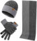 LumiSyne Winter 3 In 1 Mütze Schal Handschuh Sets Für Herren Damen Mode Einfache Zweifarbige Jacquard Touchscreen Handschuhe Beanie Strickmütze Langer Schal Verdickte Und Weiche Wolle