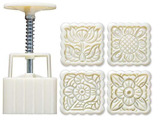 qingqingR 4pcs Quadratische Handpresse Stempel Moon Cake Decor Barrel Mooncake Form 125g DIY Tool