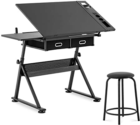 Fromm & Starck Star_Desk_08 Zeichentisch Architektentisch Schreibtisch Arbeitstisch 115 x 60 cm neig- und höhenverstellbar mit Hocker