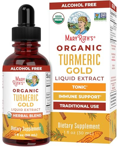 MARYRUTH'S USDA Organic Turmeric Gold Herbal Liquid Drops, Unflavored, 1 oz