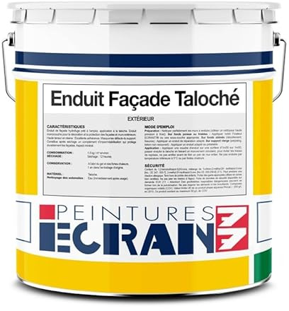Peintures Daniel Enduit façade taloché hydrofuge, protection mur extérieur, renforce les murs, masque les défauts, prêt à l'emploi ECRAN 77 25 Kg