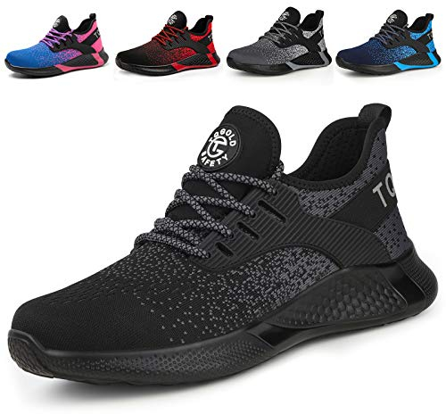 AONETIGER Sicherheitsschuhe Herren Damen Leicht Arbeitsschuhe Stahlkappe Sportlich Schutzschuhe Atmungsaktiv rutschfest Schuhe Sneaker(Größe 45,Schwarz)