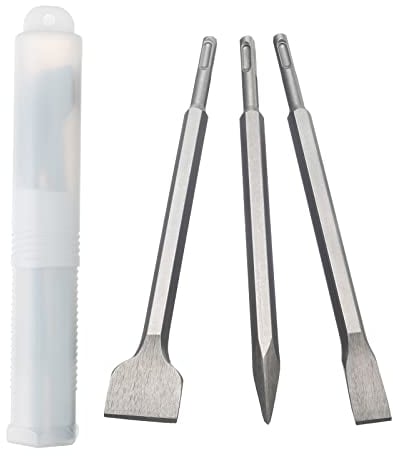 HPMAISON Juego de cinceles SDS-Plus de 3 piezas, Vástago hexagonal Pala de alta calidad, cincel plano y de punta para mampostería pared de ladrillo granito uso universal