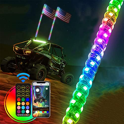 Difference U Fouet LED RGB automatique avec télécommande et contrôle par application, antenne en spirale, lumière LED pour SUV, ATV, UTV, RZR, camions (3FTV)