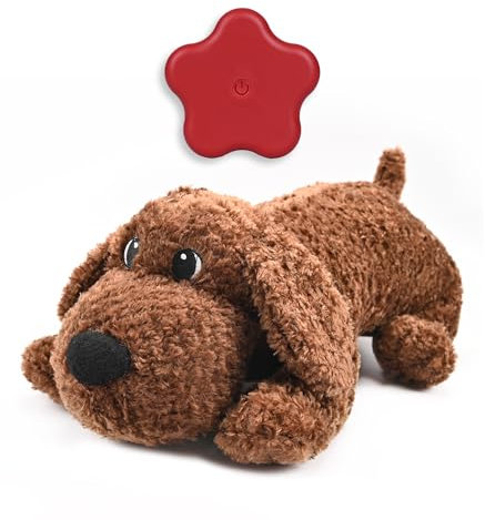 PUPPY KNOW Hund Herzschlag Spielzeug für Welpen Angst Linderung Herzschlag Stofftier Herzschlag Plüschtier für kleine, mittelgroße und große Hunde (Braun)