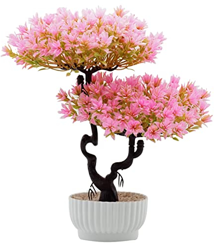 Flikool Künstliche Bonsai Kiefer in Töpfen Gefälschte Japanisch Zeder Zimmerpflanzen Künstliche Pflanzen im Topf Künstliche Baum Ornamente Kunstpflanzen Kunstbäume für Wohnkultur - Pink
