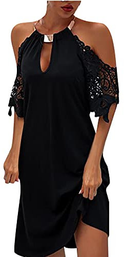 Ni_ka Robe Sexy Grande Taille Robes Courte à Manches Courtes Et éPaules DéNudéEs Chic Dress Femmes éTé Noir Rouge 3XL