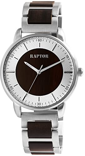 Raptor Lias Herren-Uhr Edelstahl Holz Butterflyschließe Analog Quarz RA20368 (Sandelholz silberfarbig)