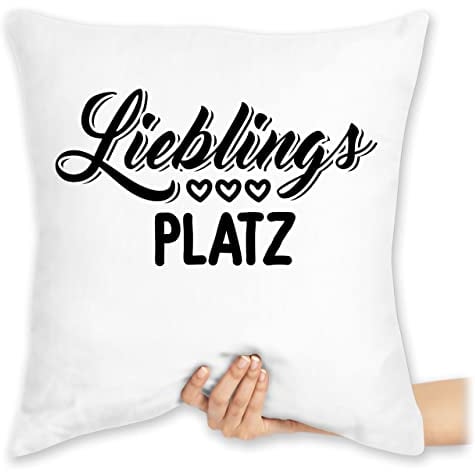 Kissen 40x40 Zierkissen - Statement mit Sprüchen - Lieblingsplatz - Lieblingsort - 40 x 40 cm - Weiß - mein spruch sprüche aufschrift sofakissen spruechen bezug frohes neues jahr new year lustige