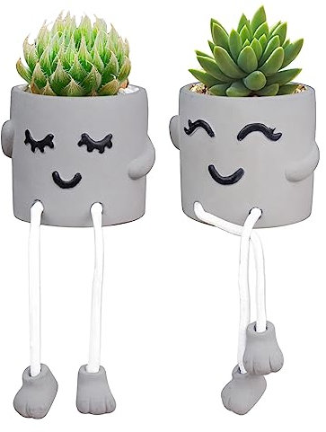 Uguisu Maceta de Pierna Larga, Bonita Maceta Sonriente Colgante de Patas, Maceta suculenta, Maceta Divertida, Maceta de Interior, Maceta de hormigón, Maceta Decorativa (Gris, 2 Piezas)