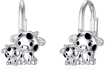 enjoylifecreative Mutter-Tochter-Kuh-Ohrringe für Frauen Mädchen S925 Sterling Silber Kuh-Ohrstecker Kuh-Tropfen-Ohrhänger Schmuck Geschenk zum Geburtstag